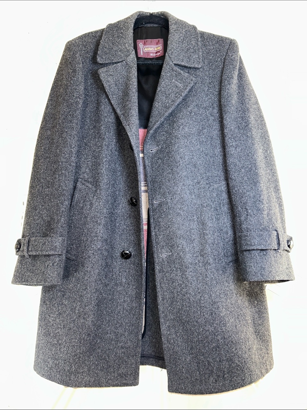 Vintage Adams Row Single-Breasted Gray Wool Overcoat